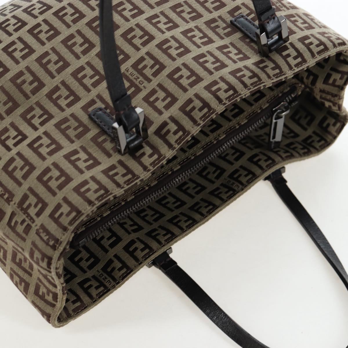 FENDI Zucchino Canvas Hand Bag Beige Silver Auth 191868V