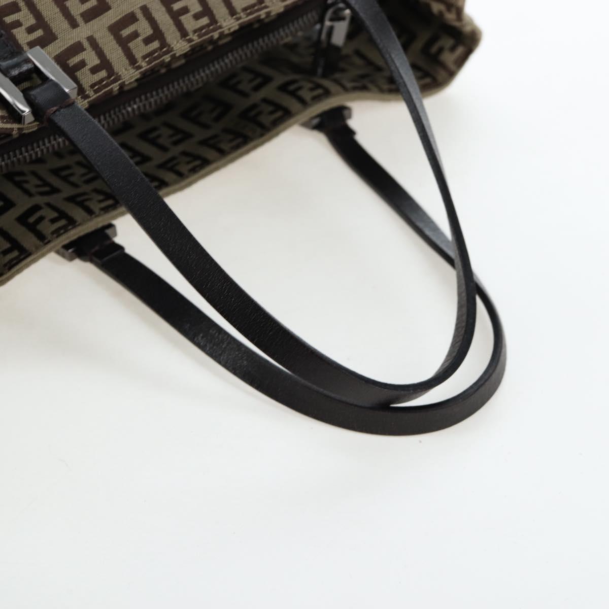 FENDI Zucchino Canvas Hand Bag Beige Silver Auth 191868V