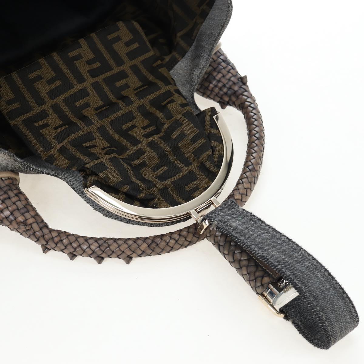 FENDI Shoulder Bag Denim Gray Gold Auth 191869SAV