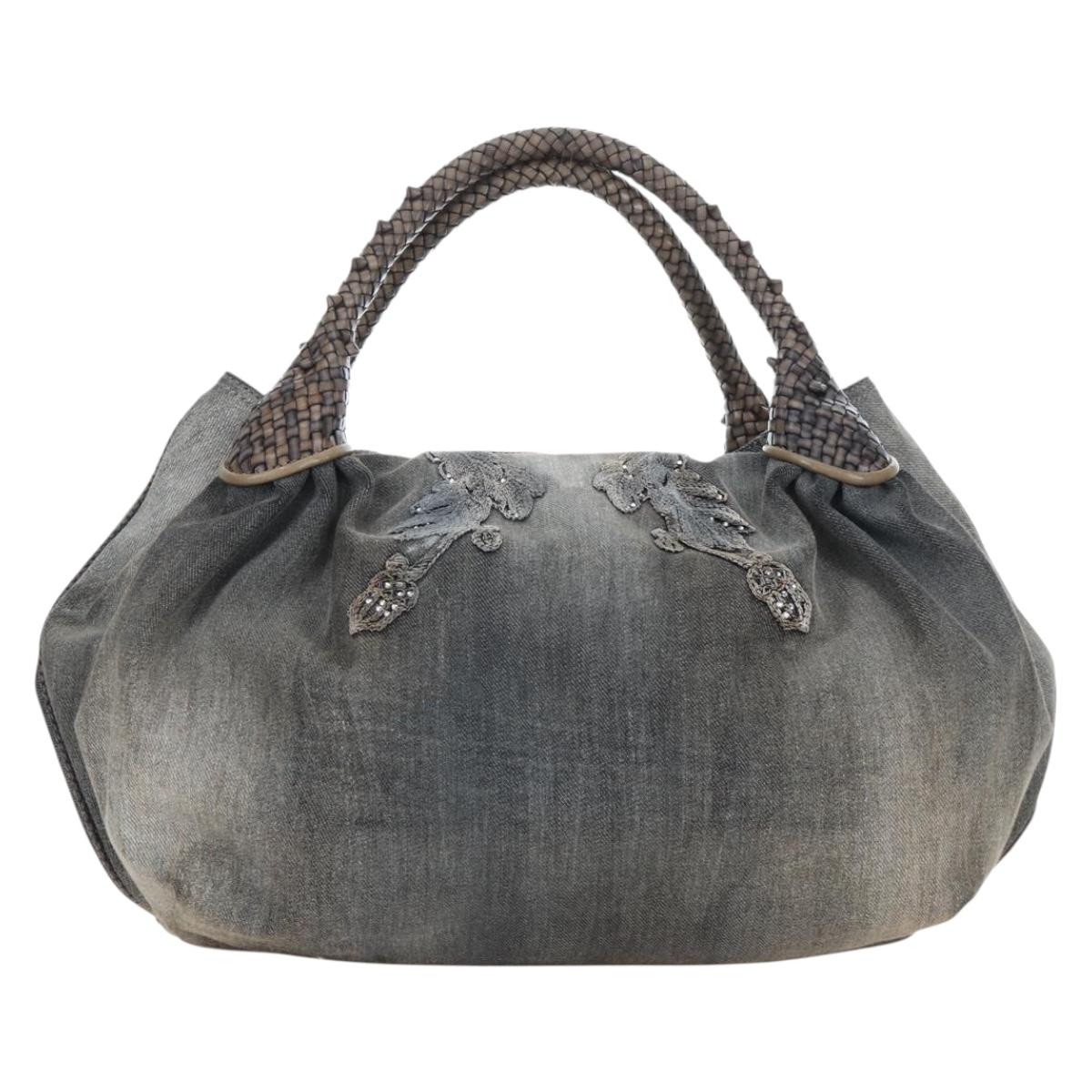 FENDI Shoulder Bag Denim Gray Gold Auth 191869SAV