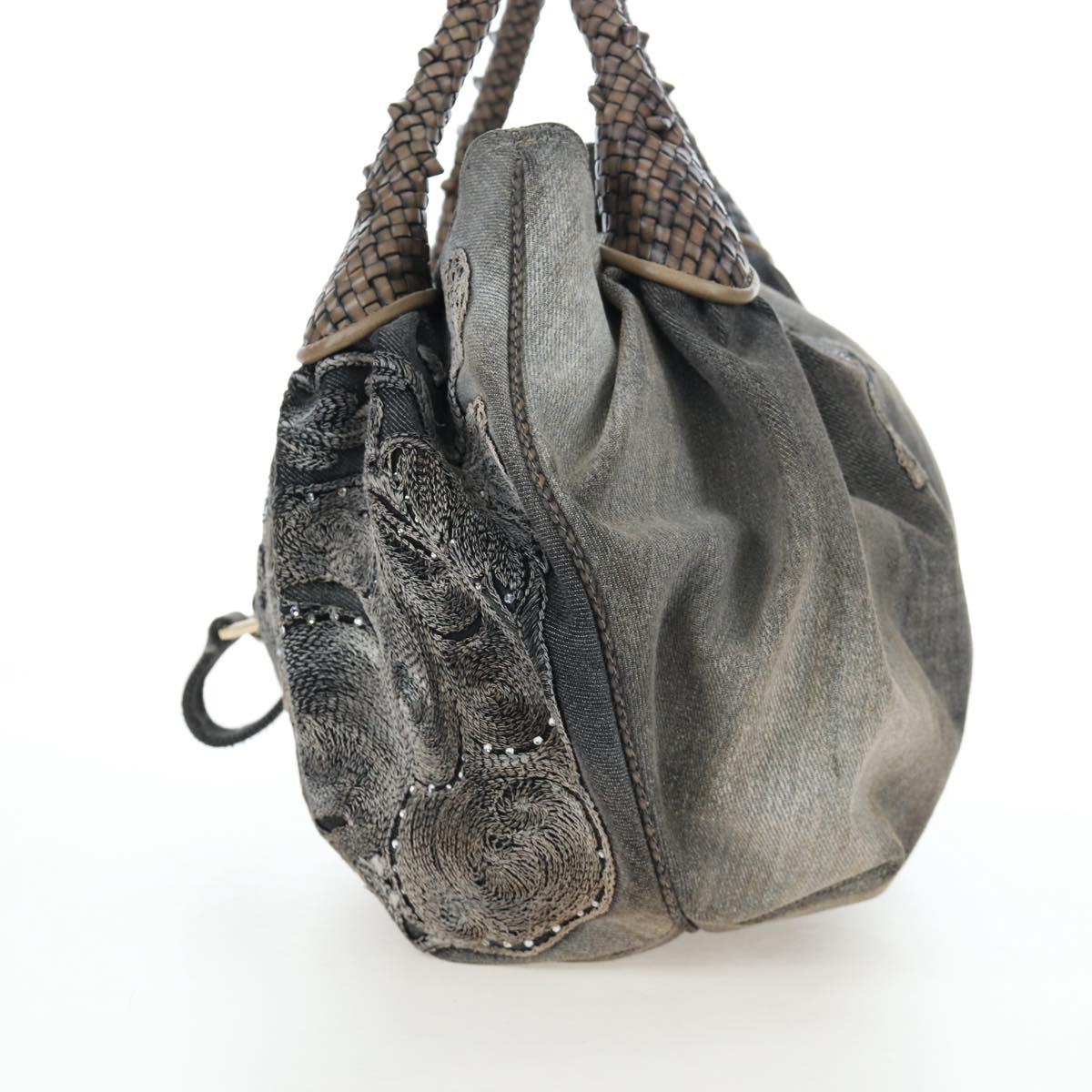 FENDI Shoulder Bag Denim Gray Gold Auth 191869SAV