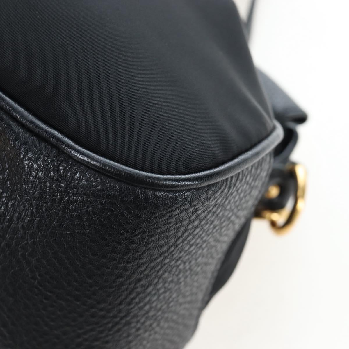 PRADA Hand Bag Nylon Leather 2way Black Gold Auth 191870V