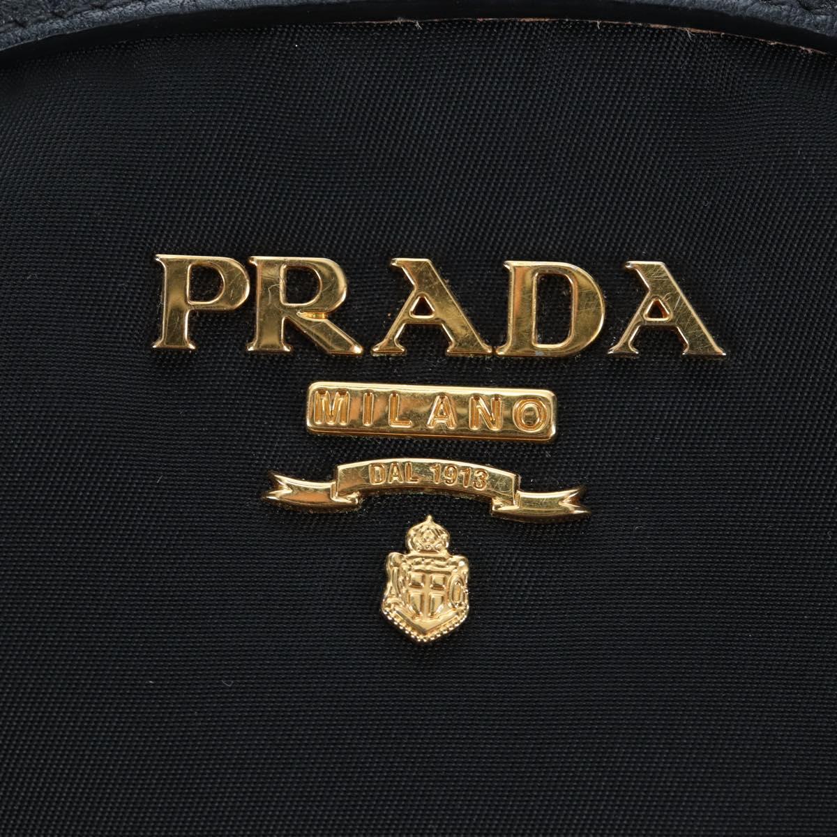 PRADA Hand Bag Nylon Leather 2way Black Gold Auth 191870V