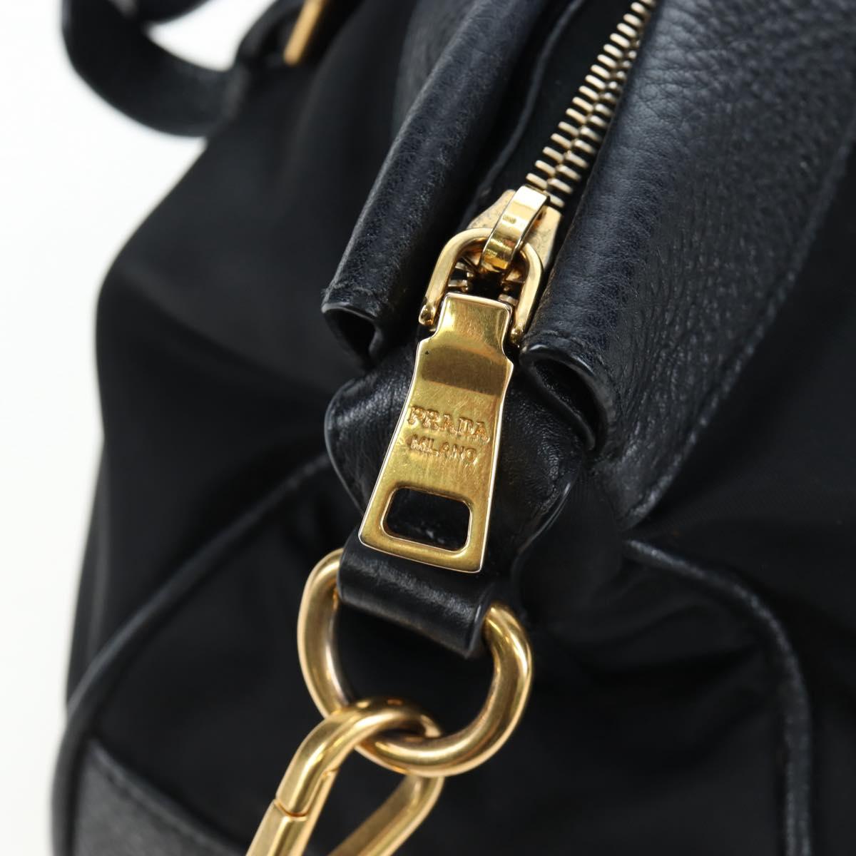 PRADA Hand Bag Nylon Leather 2way Black Gold Auth 191870V