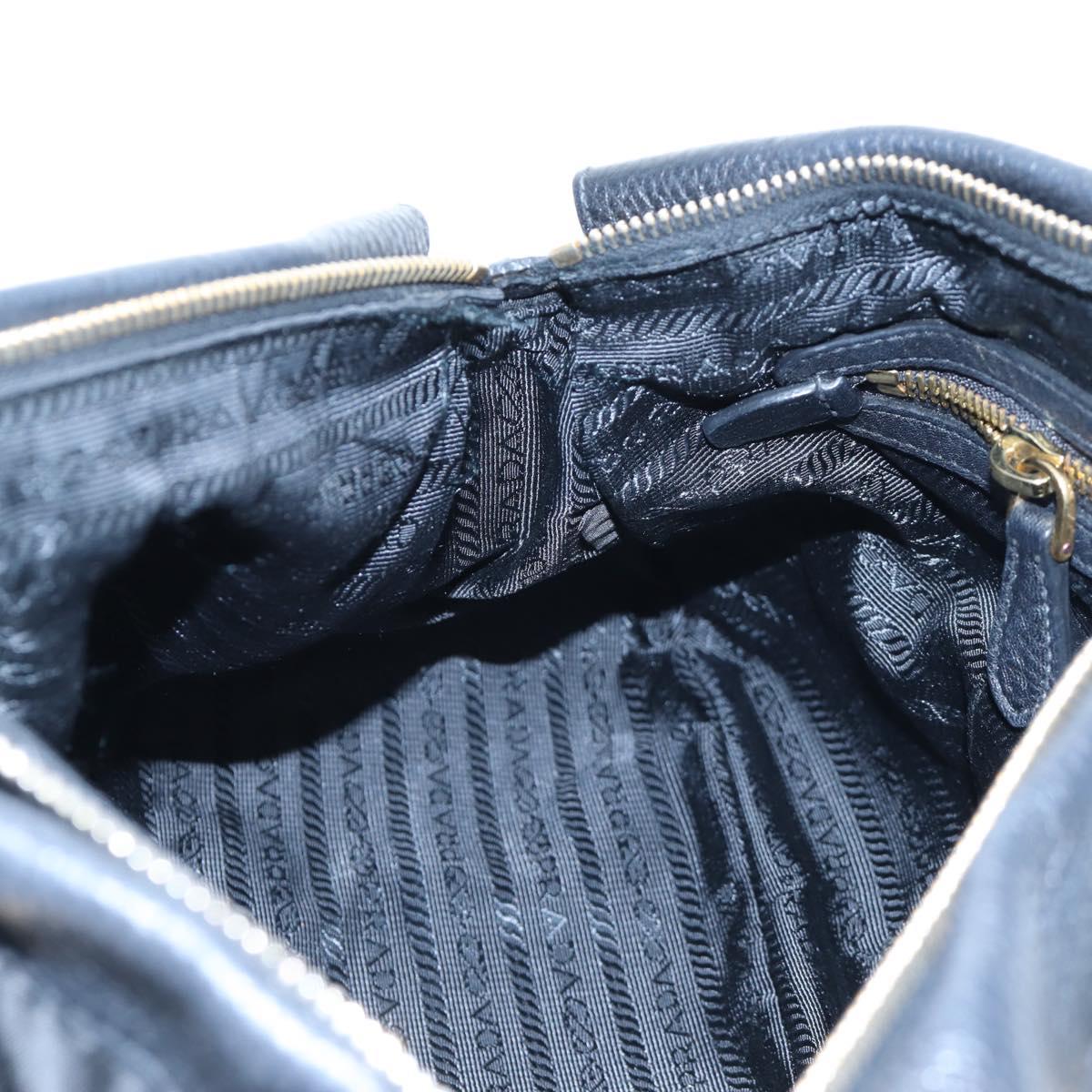 PRADA Hand Bag Nylon Leather 2way Black Gold Auth 191870V
