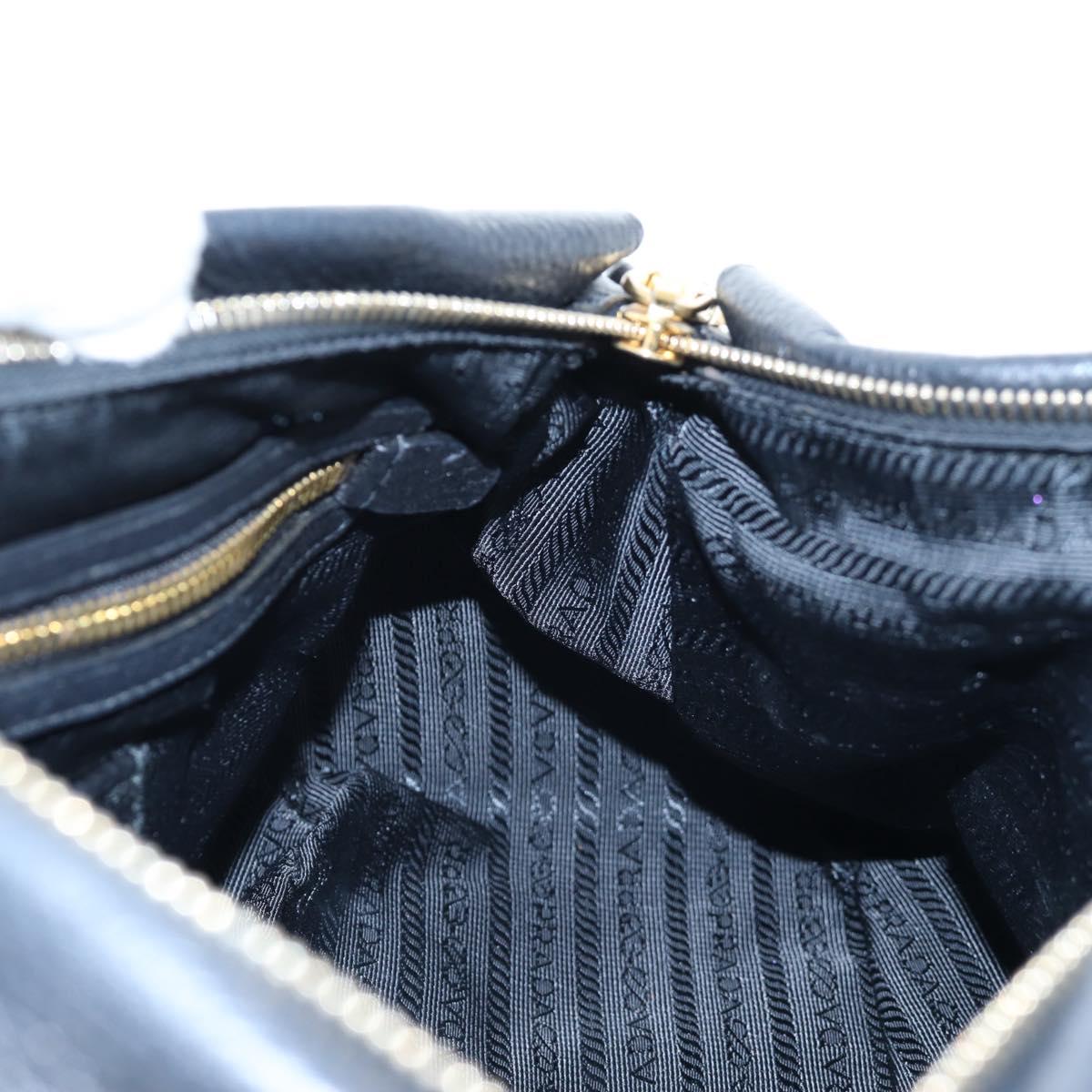 PRADA Hand Bag Nylon Leather 2way Black Gold Auth 191870V
