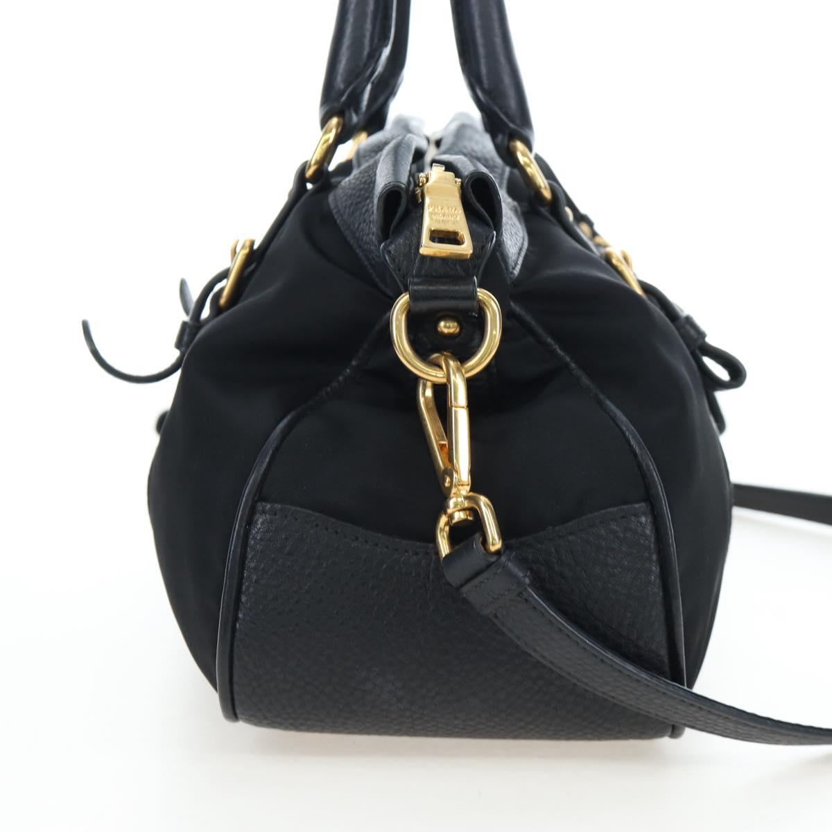 PRADA Hand Bag Nylon Leather 2way Black Gold Auth 191870V