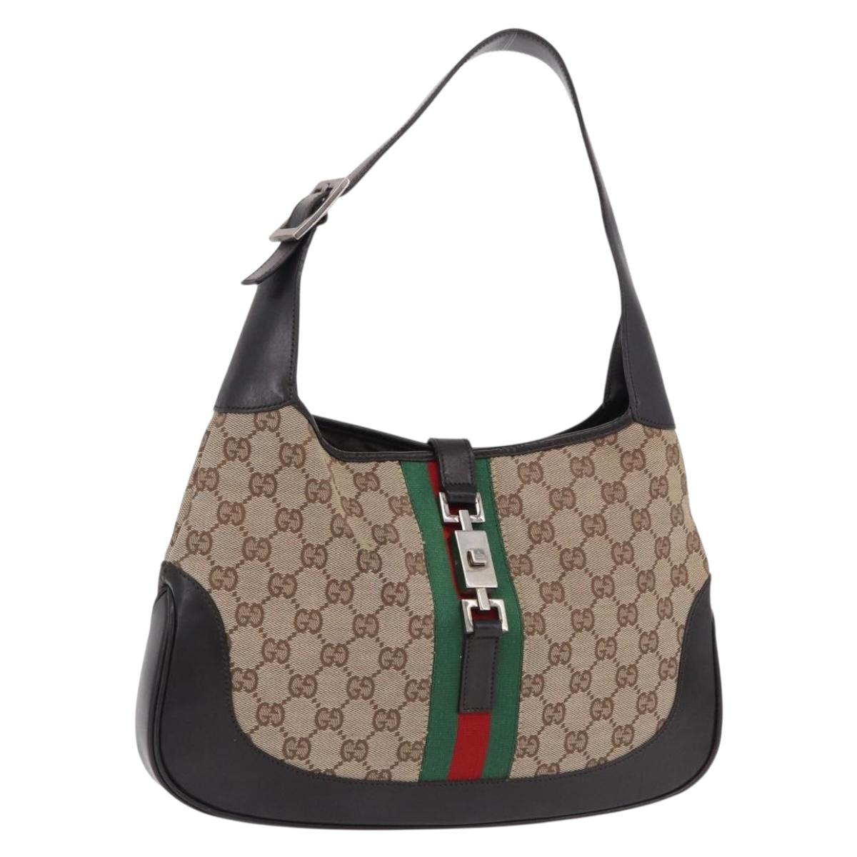 GUCCI GG Canvas Jackie Web Sherry Line Bag Beige 001 3306 3444 Auth 191885V