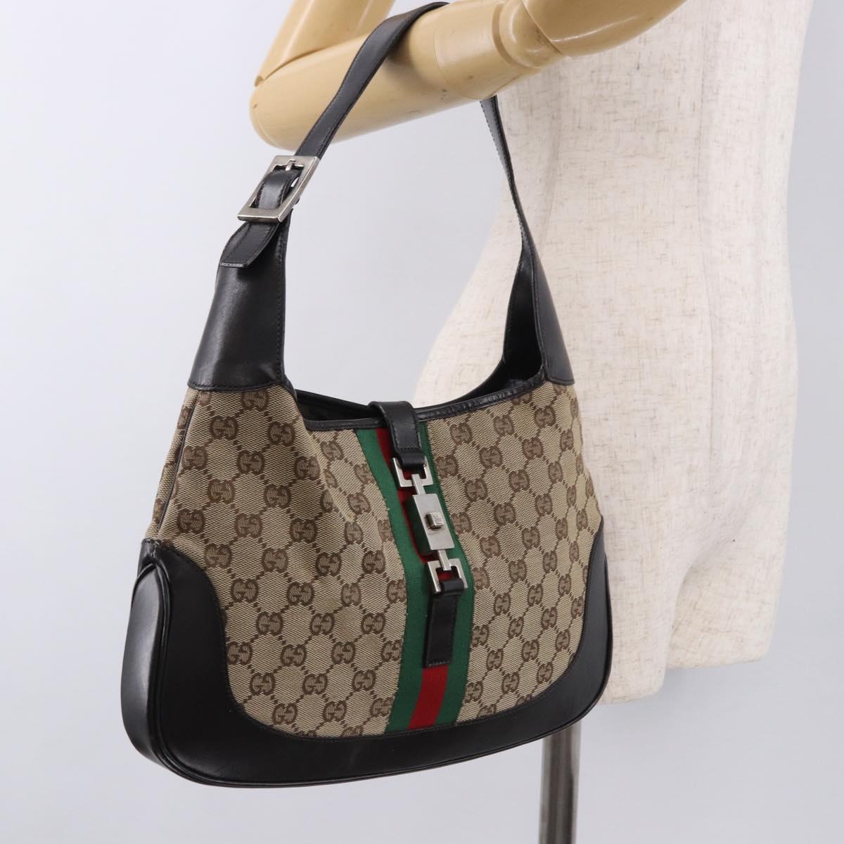 GUCCI GG Canvas Jackie Web Sherry Line Bag Beige 001 3306 3444 Auth 191885V
