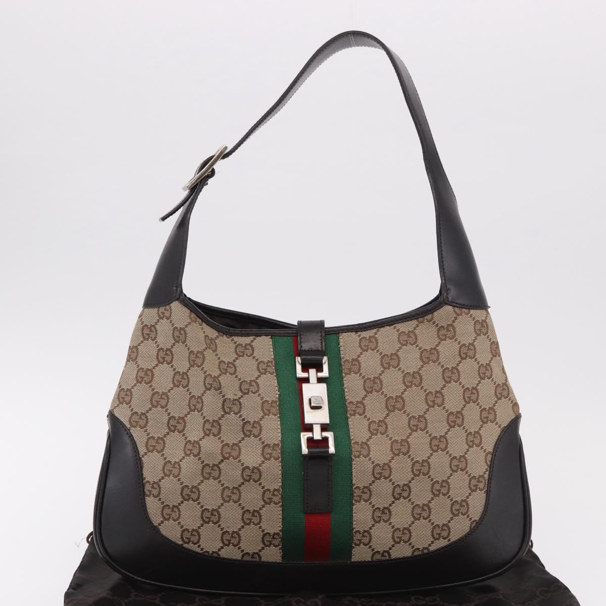 GUCCI GG Canvas Jackie Web Sherry Line Bag Beige 001 3306 3444 Auth 191885V
