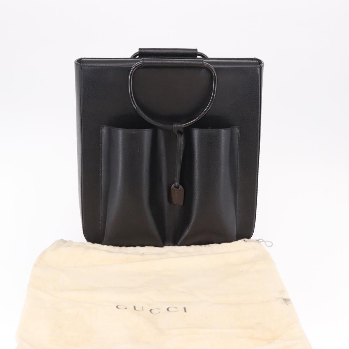 GUCCI Hand Bag Leather Black Silver 002 1118 0462 Auth 191886