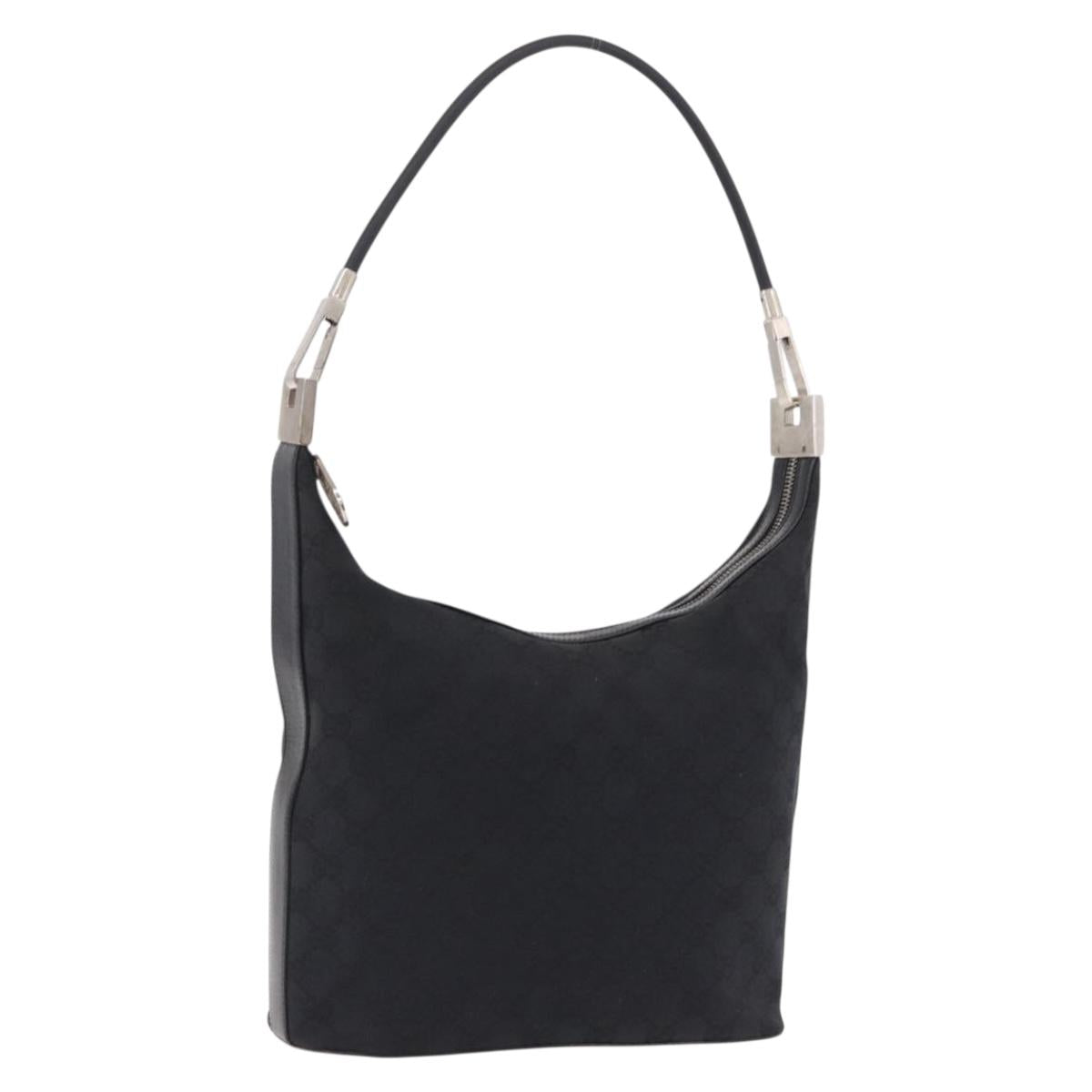GUCCI GG Canvas Shoulder Bag Black Silver 001 3814 Auth 191887