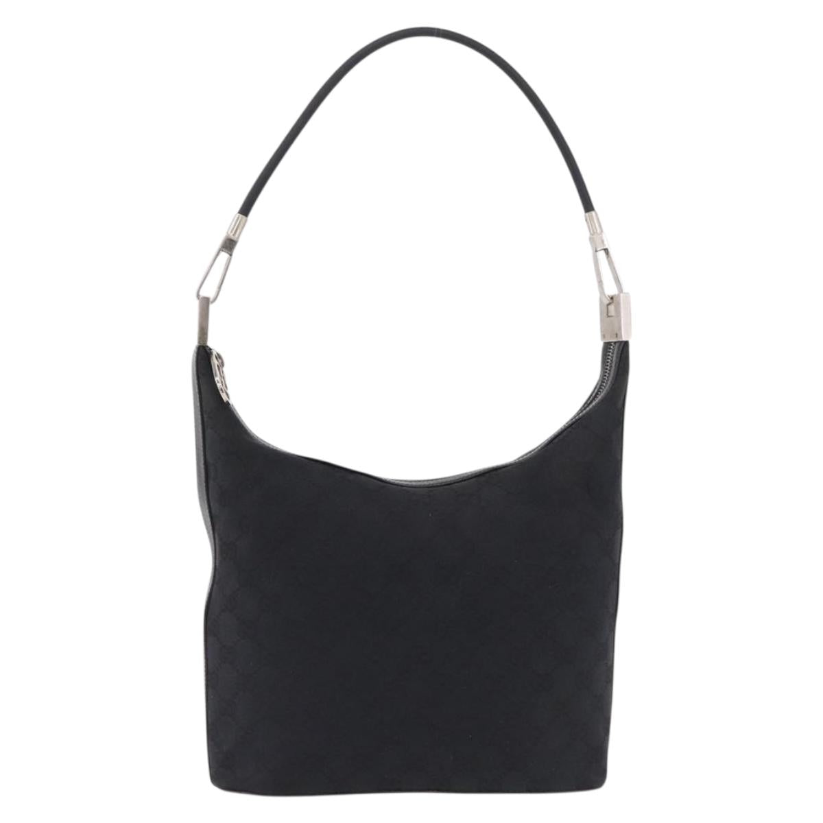 GUCCI GG Canvas Shoulder Bag Black Silver 001 3814 Auth 191887