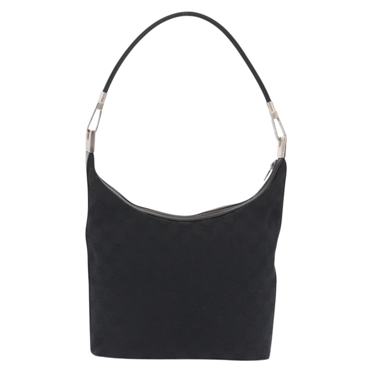 GUCCI GG Canvas Shoulder Bag Black Silver 001 3814 Auth 191887