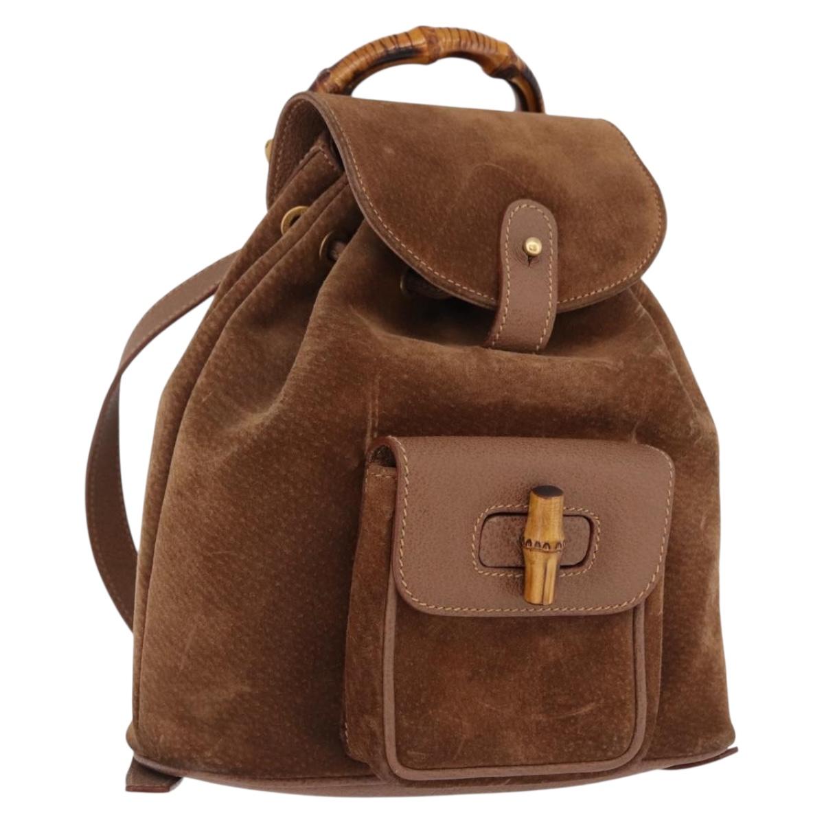 GUCCI Bamboo Backpack Suede Brown Gold 003 1705 0030 Auth 191888