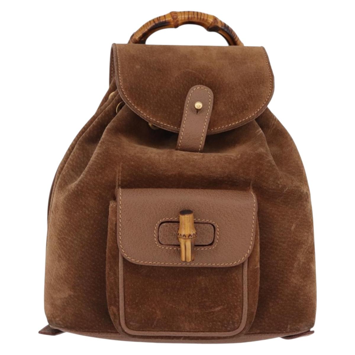 GUCCI Bamboo Backpack Suede Brown Gold 003 1705 0030 Auth 191888