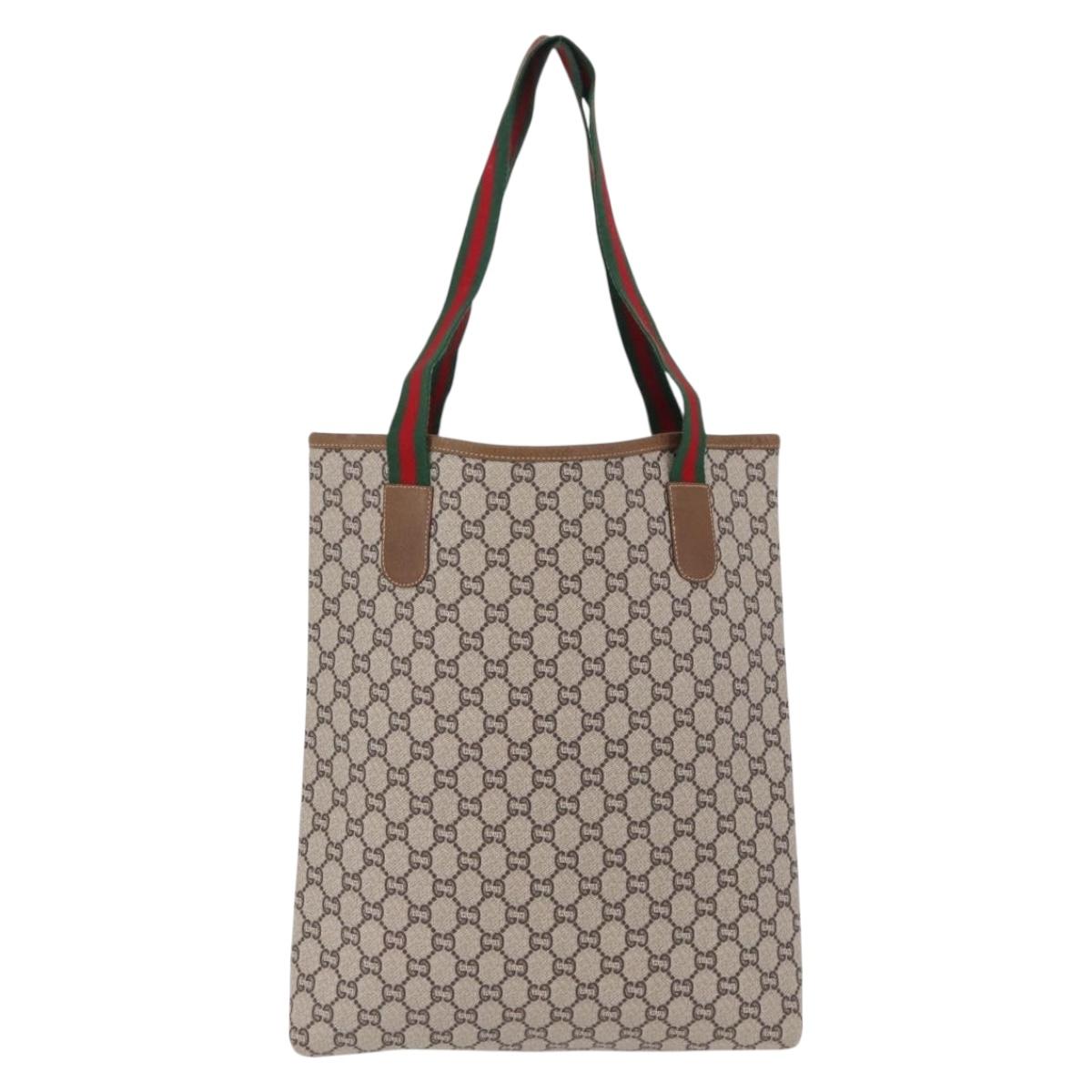 GUCCI GG Plus Supreme Web Sherry Line Tote Bag PVC Beige Gold Auth 191890