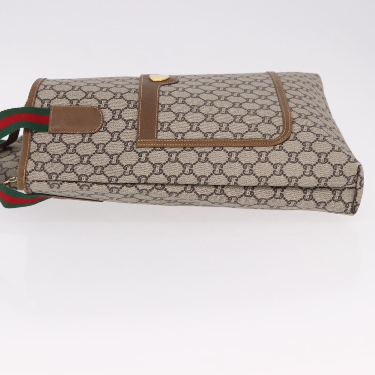 GUCCI GG Plus Supreme Web Sherry Line Tote Bag PVC Beige Gold Auth 191890