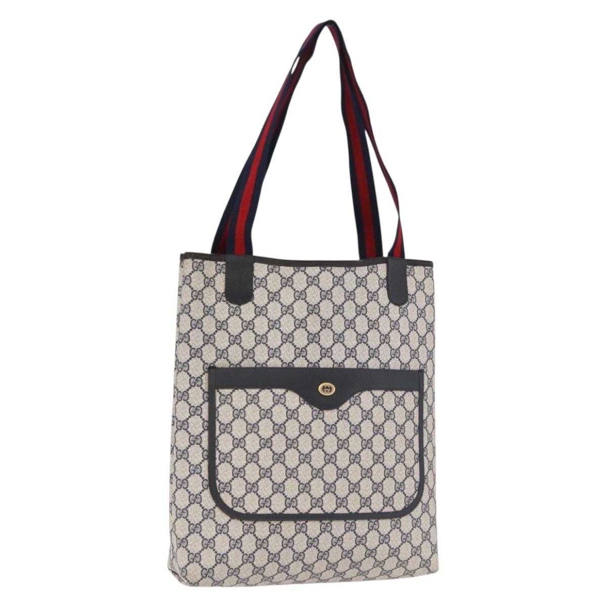 GUCCI GG Supreme Sherry Line Tote Bag PVC Navy Gold 89 02 003 Auth 191892