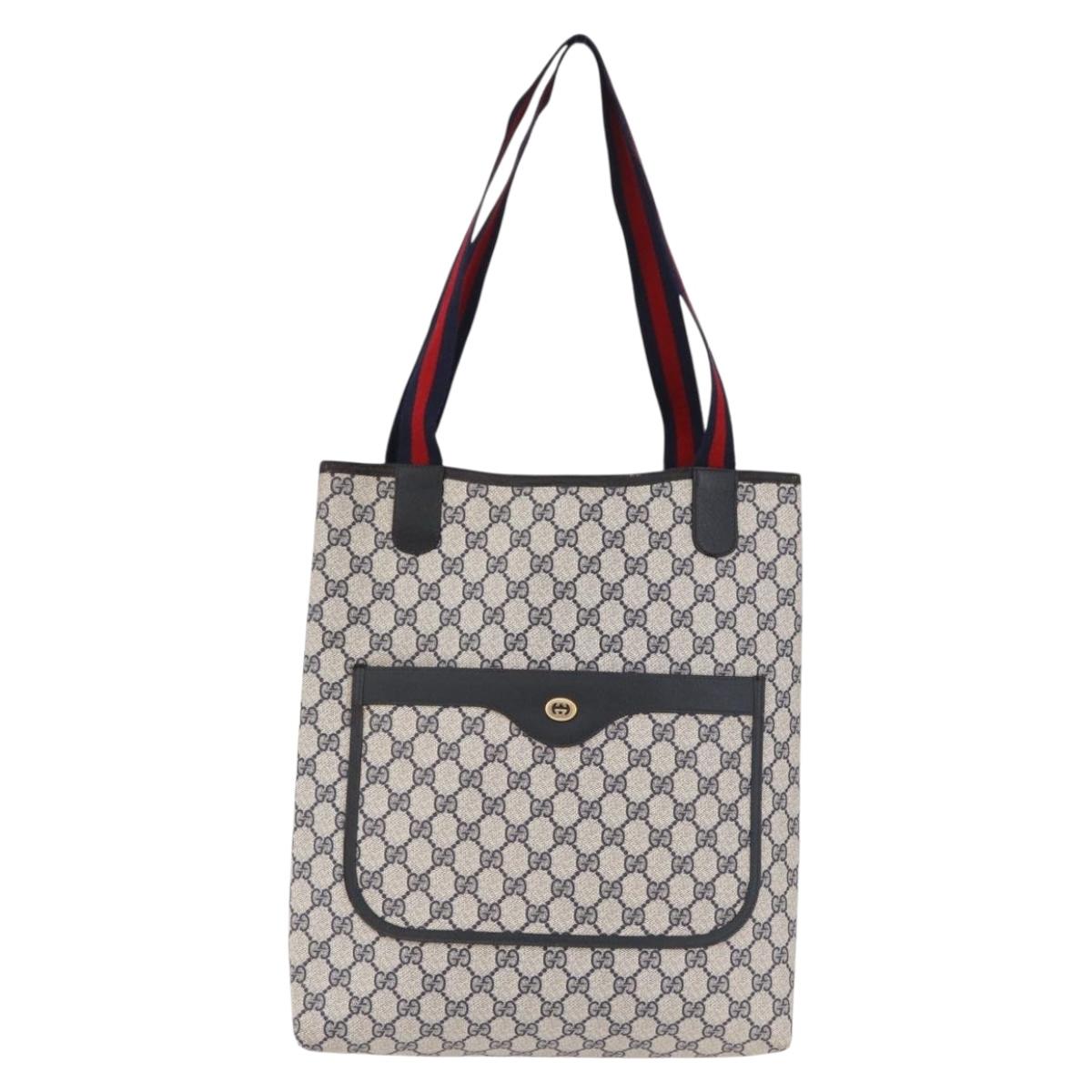 GUCCI GG Supreme Sherry Line Tote Bag PVC Navy Gold 89 02 003 Auth 191892
