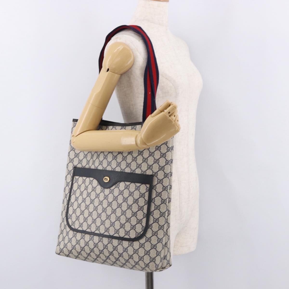 GUCCI GG Supreme Sherry Line Tote Bag PVC Navy Gold 89 02 003 Auth 191892