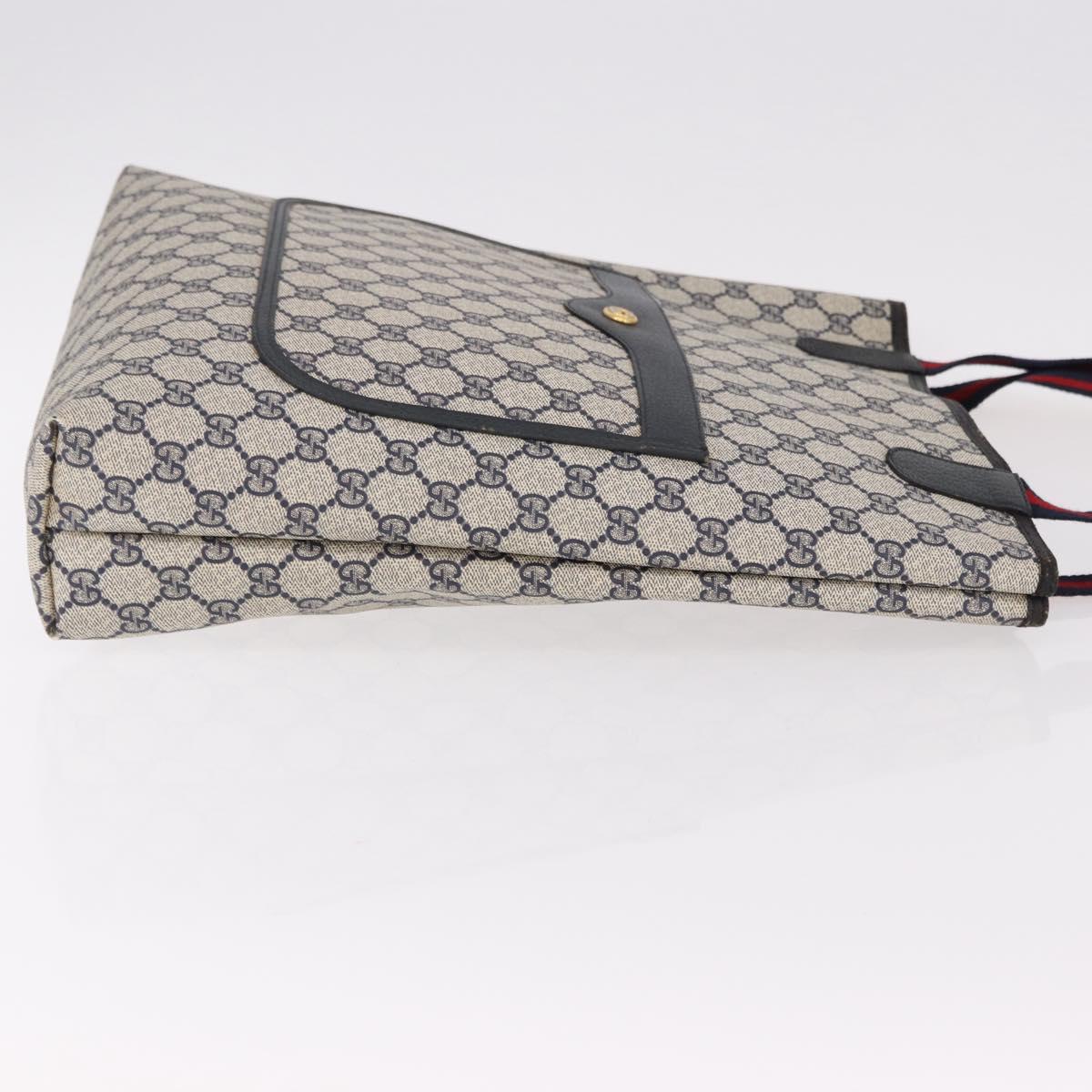 GUCCI GG Supreme Sherry Line Tote Bag PVC Navy Gold 89 02 003 Auth 191892
