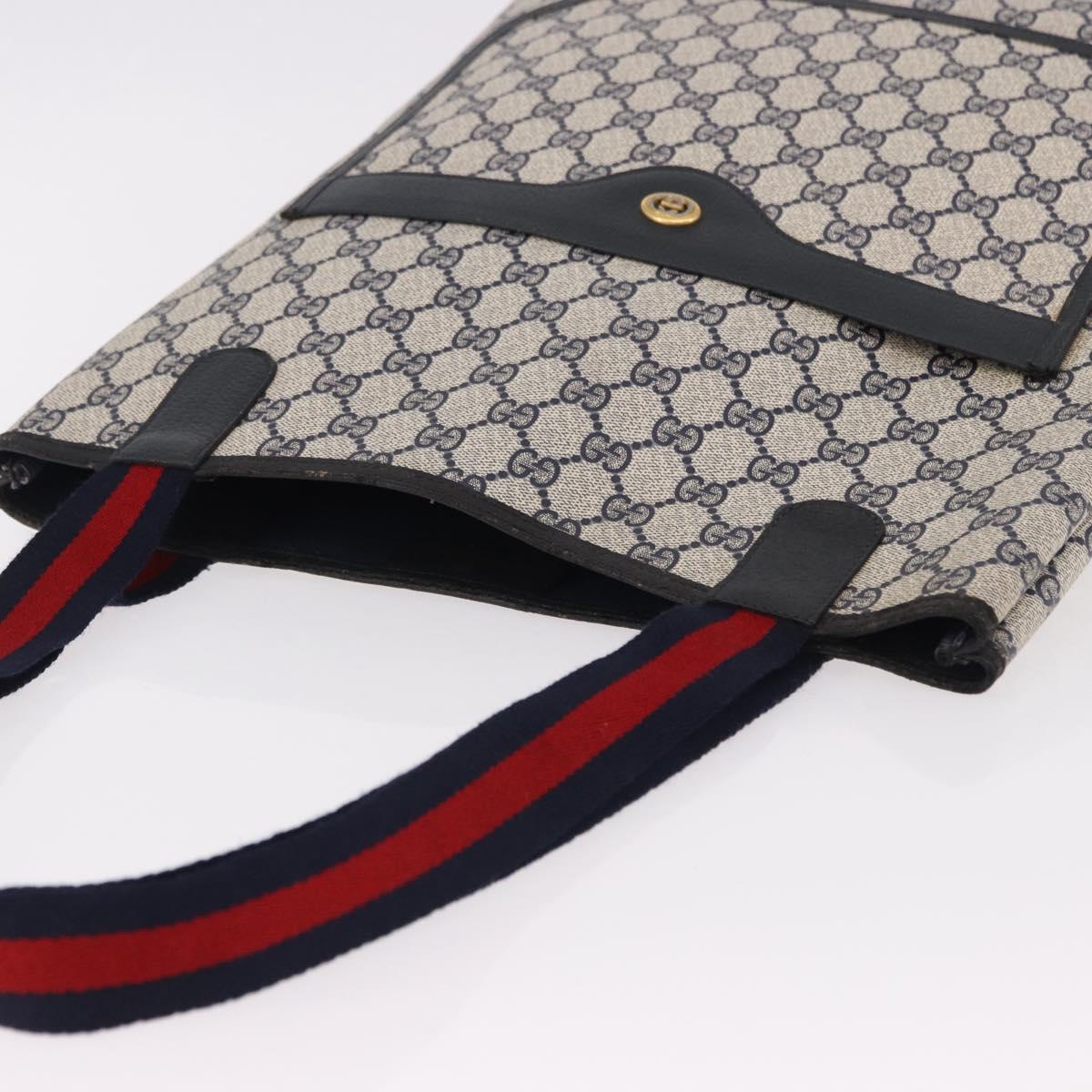 GUCCI GG Supreme Sherry Line Tote Bag PVC Navy Gold 89 02 003 Auth 191892
