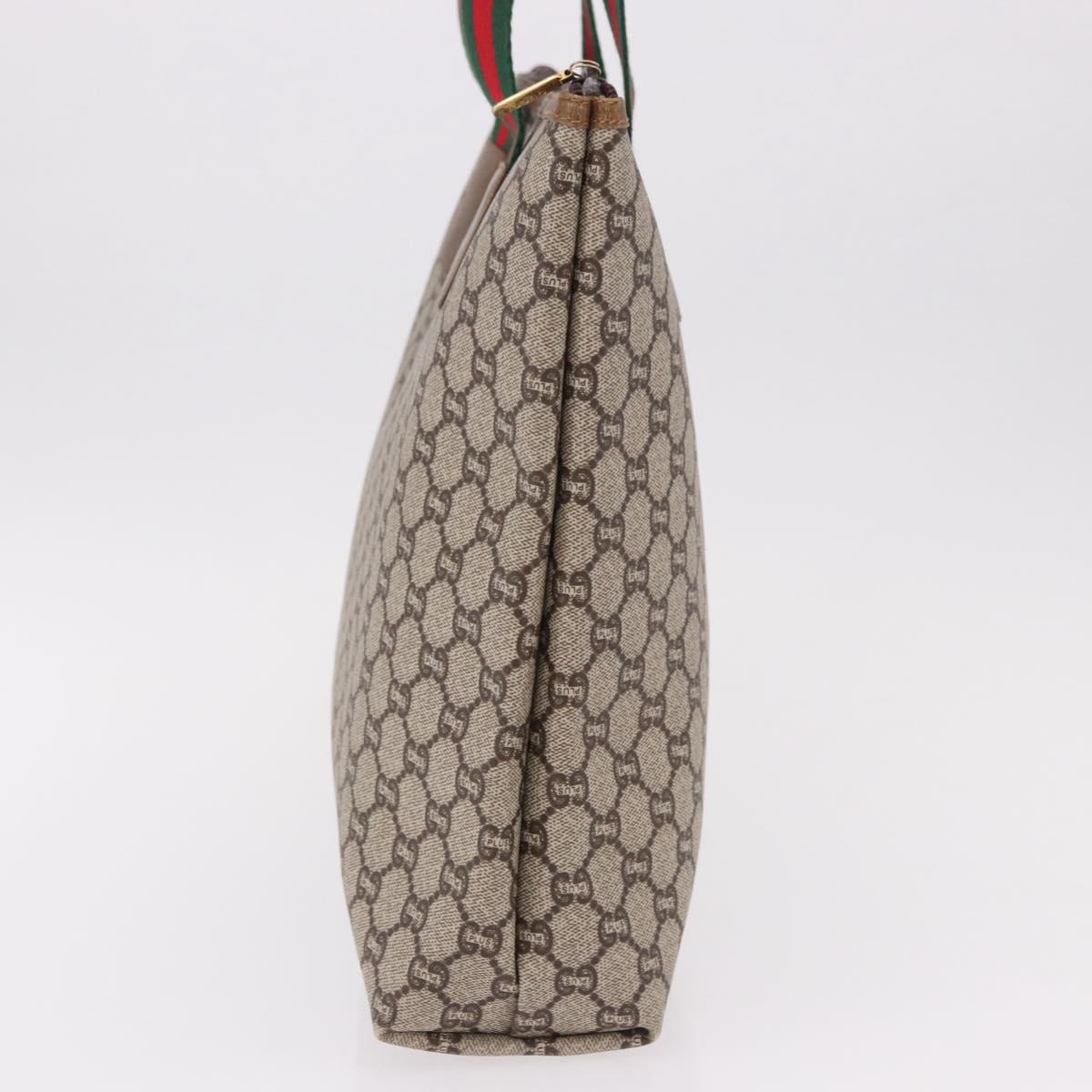 GUCCI GG Plus Supreme Web Sherry Line Tote Bag PVC Beige Gold Auth 191893