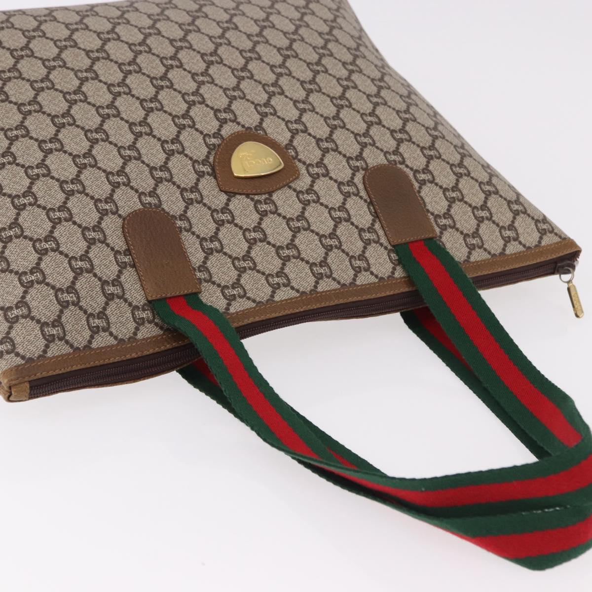 GUCCI GG Plus Supreme Web Sherry Line Tote Bag PVC Beige Gold Auth 191893