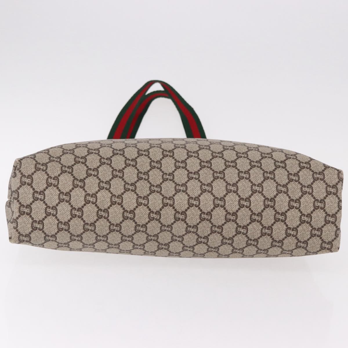 GUCCI GG Plus Supreme Web Sherry Line Tote Bag PVC Beige Gold Auth 191893