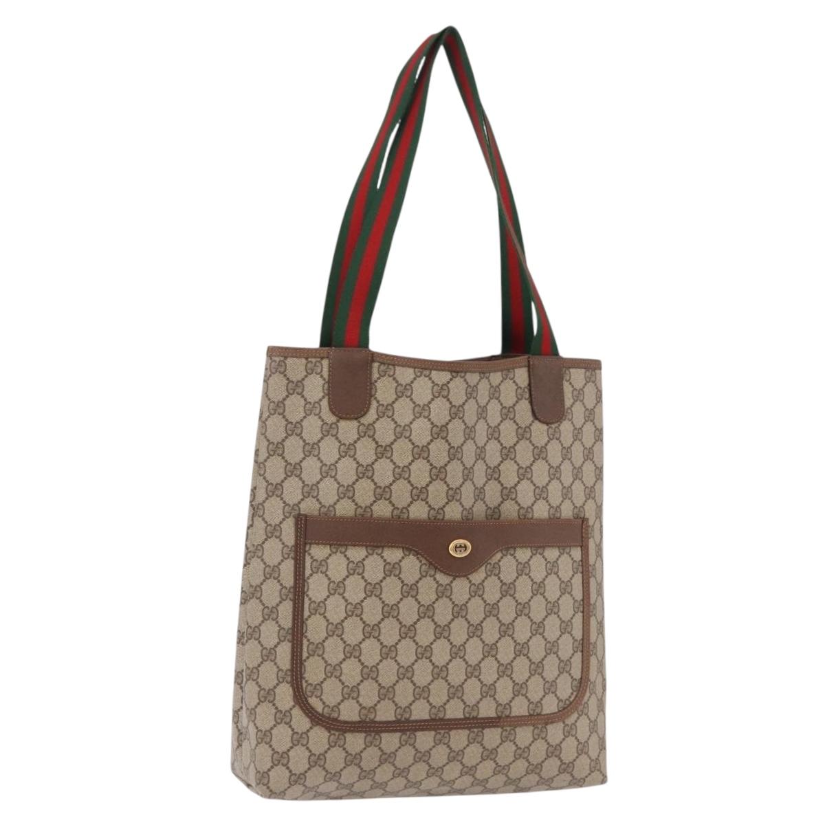 GUCCI GG Supreme Web Sherry Line Tote Bag PVC Beige 39 02 003 Auth 191895A
