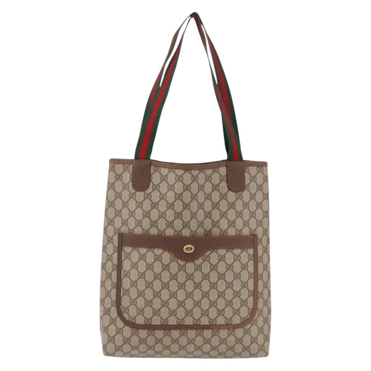 GUCCI GG Supreme Web Sherry Line Tote Bag PVC Beige 39 02 003 Auth 191895A