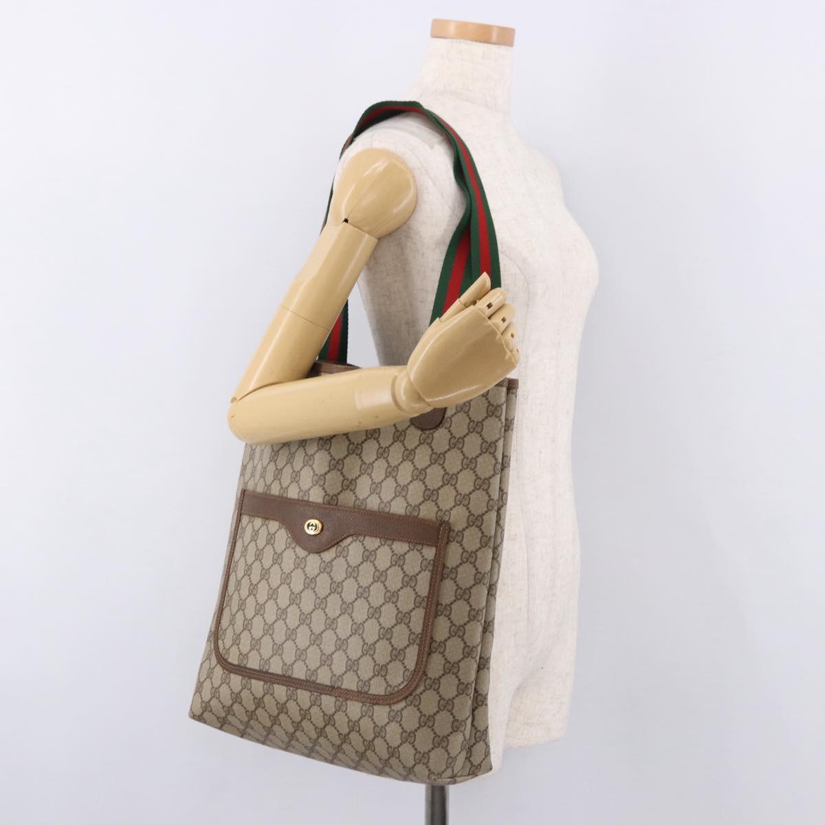 GUCCI GG Supreme Web Sherry Line Tote Bag PVC Beige 39 02 003 Auth 191895A
