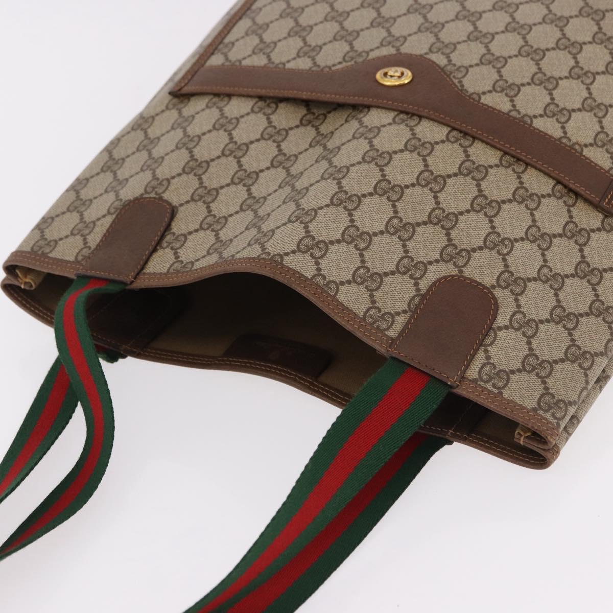 GUCCI GG Supreme Web Sherry Line Tote Bag PVC Beige 39 02 003 Auth 191895A