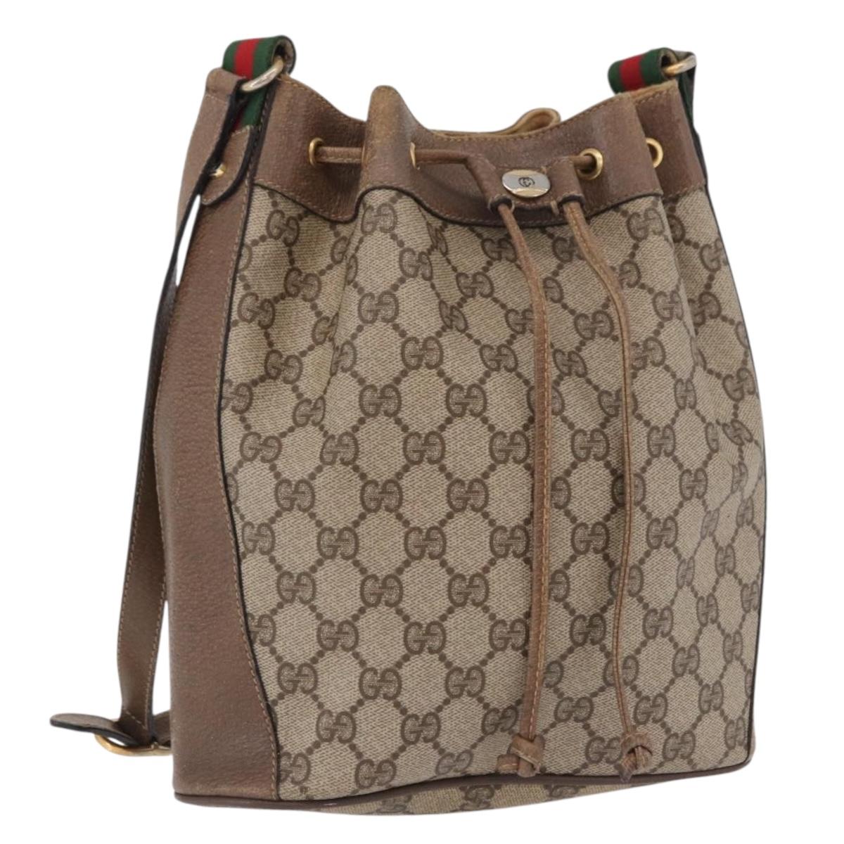 GUCCI GG Supreme Web Sherry Line Bag PVC Beige Gold 41 02 034 Auth 191896