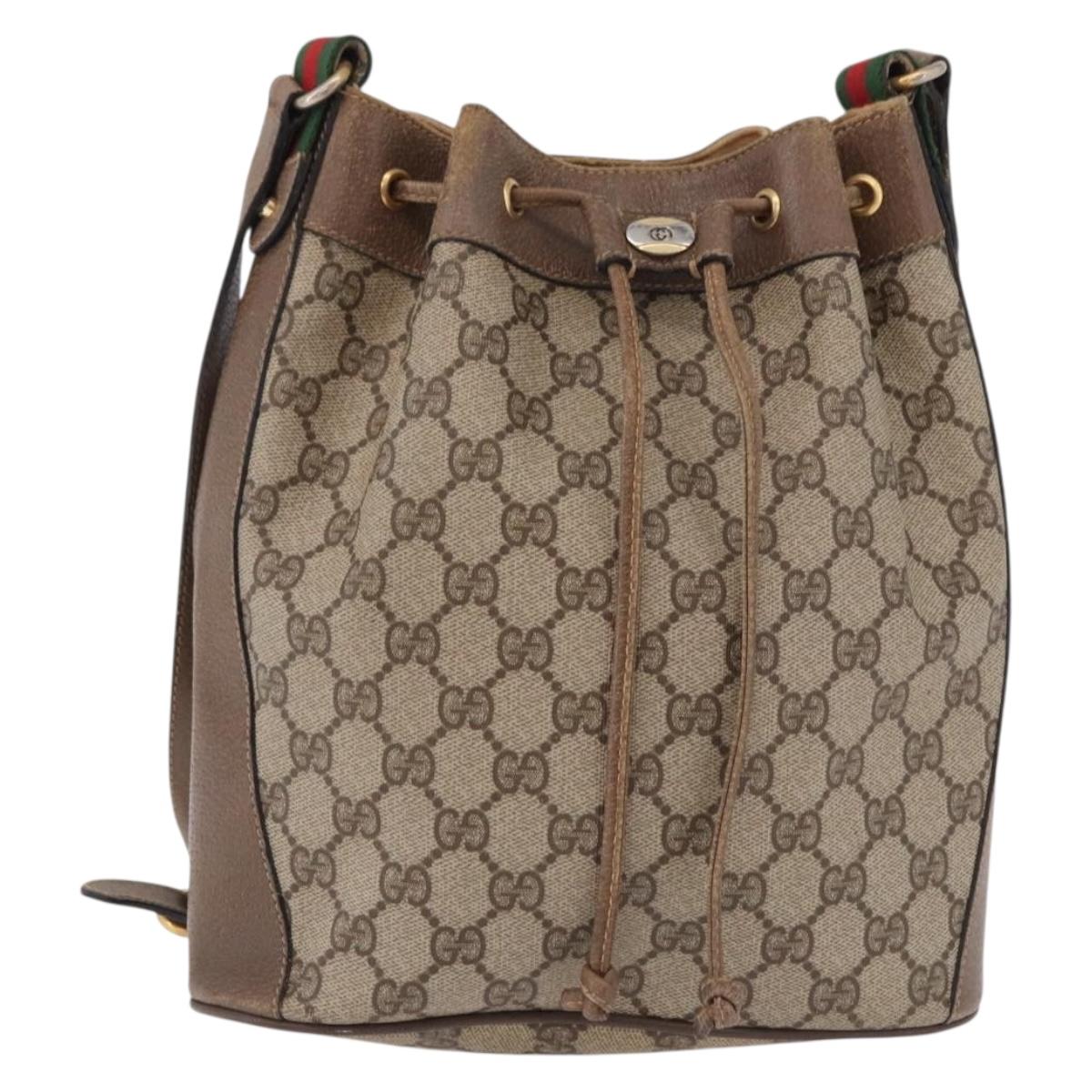 GUCCI GG Supreme Web Sherry Line Bag PVC Beige Gold 41 02 034 Auth 191896