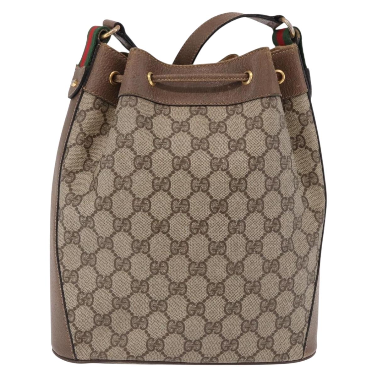 GUCCI GG Supreme Web Sherry Line Bag PVC Beige Gold 41 02 034 Auth 191896