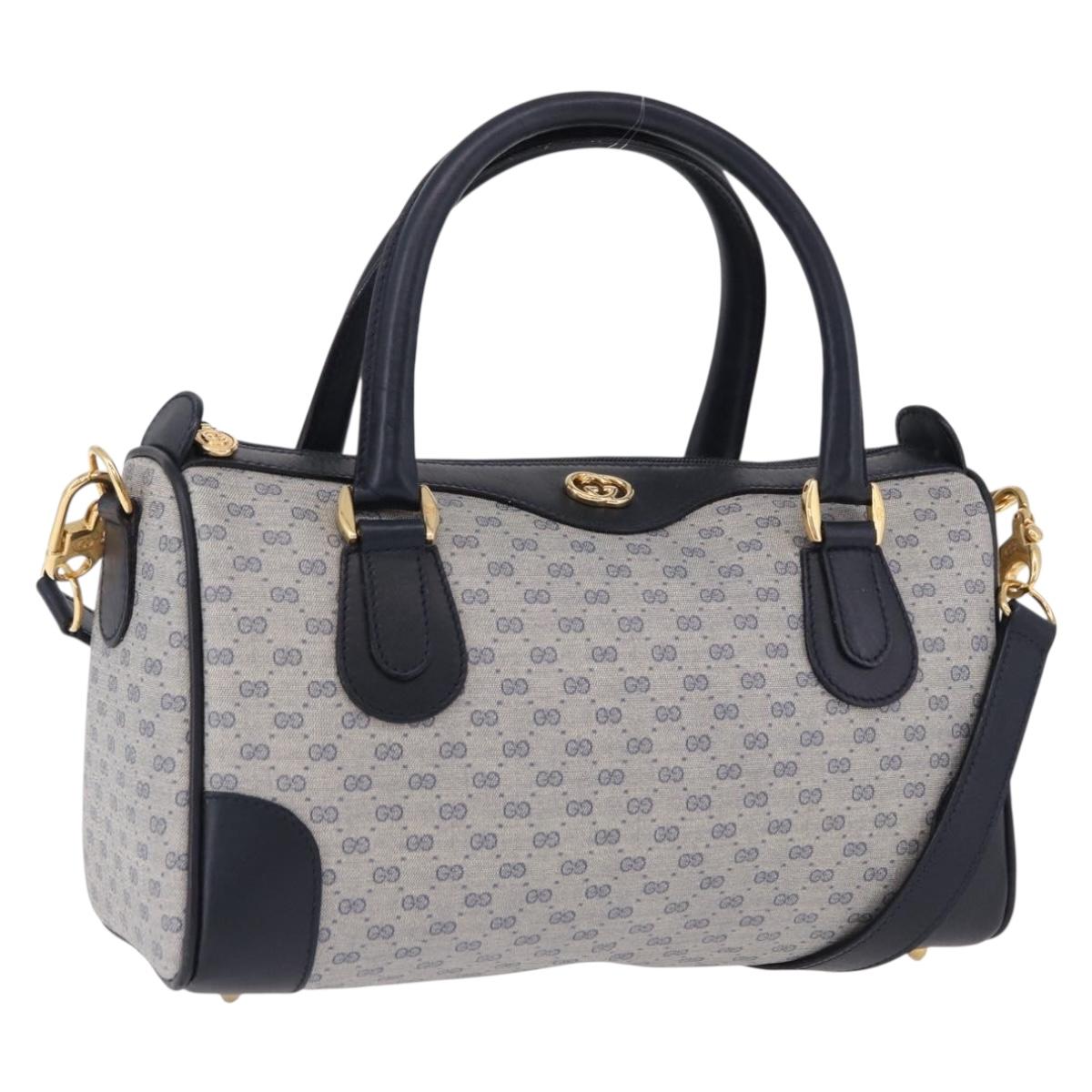 GUCCI GG Supreme Boston Bag PVC 2way Navy Gold 002 39 0269 Auth 191897