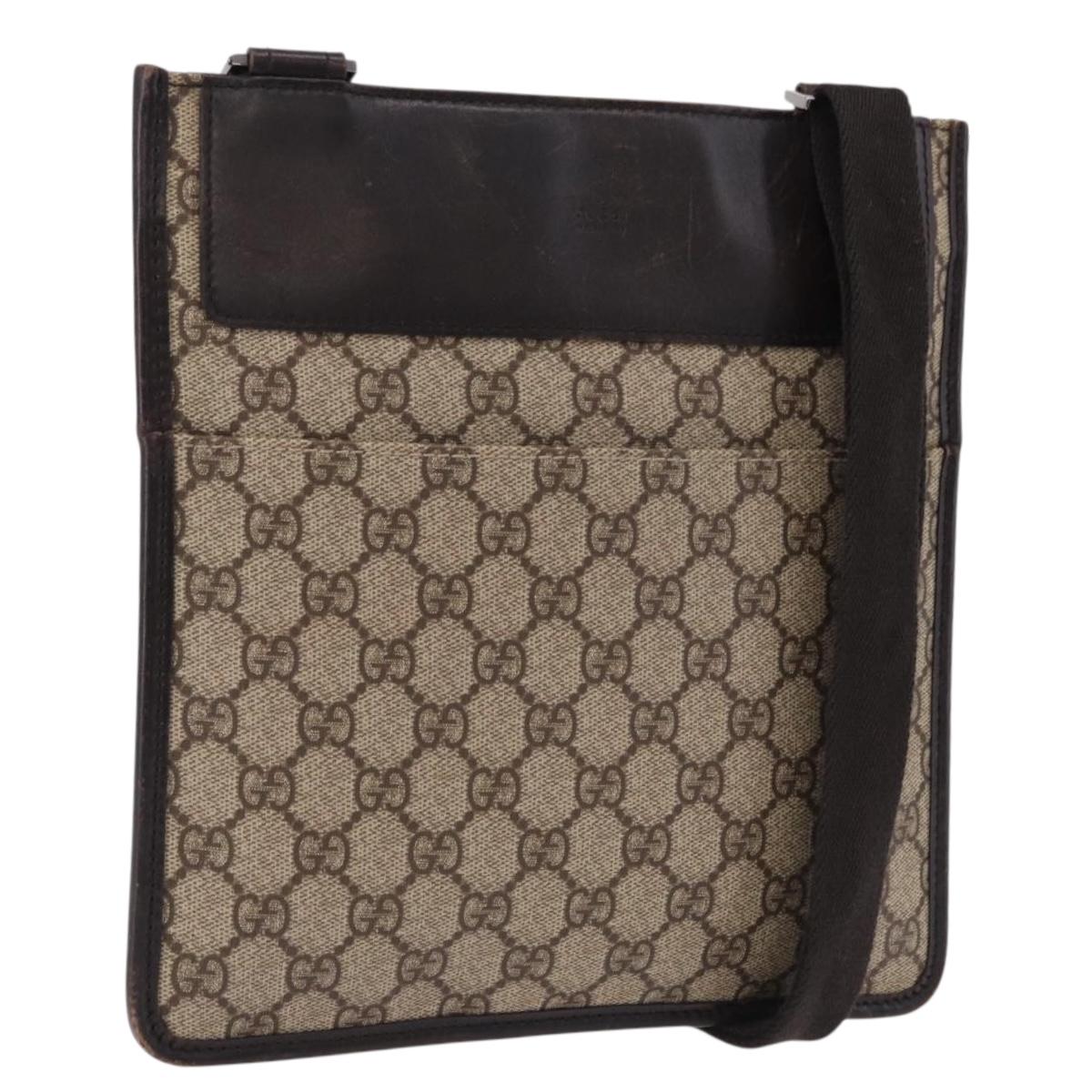 GUCCI GG Supreme Shoulder Bag PVC Beige Silver 27639 Auth 191898