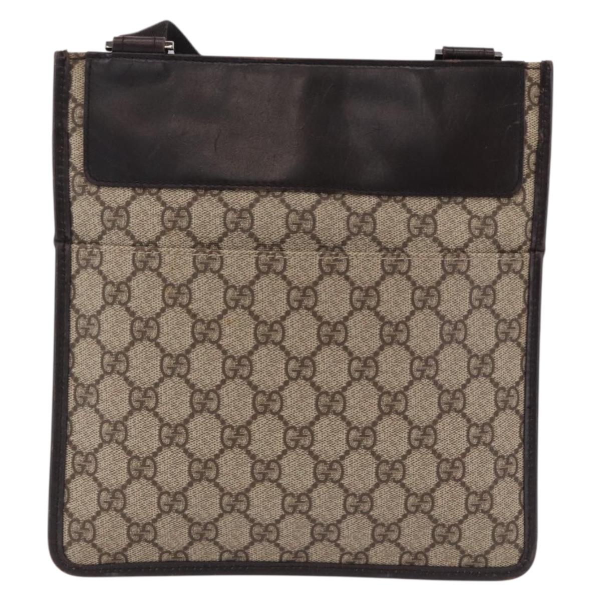 GUCCI GG Supreme Shoulder Bag PVC Beige Silver 27639 Auth 191898