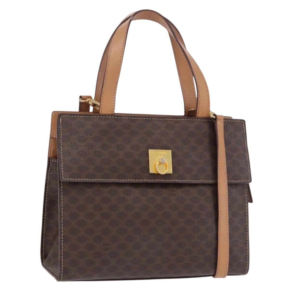 CELINE Macadam Canvas Hand Bag PVC Leather 2way Brown Gold Auth 191900