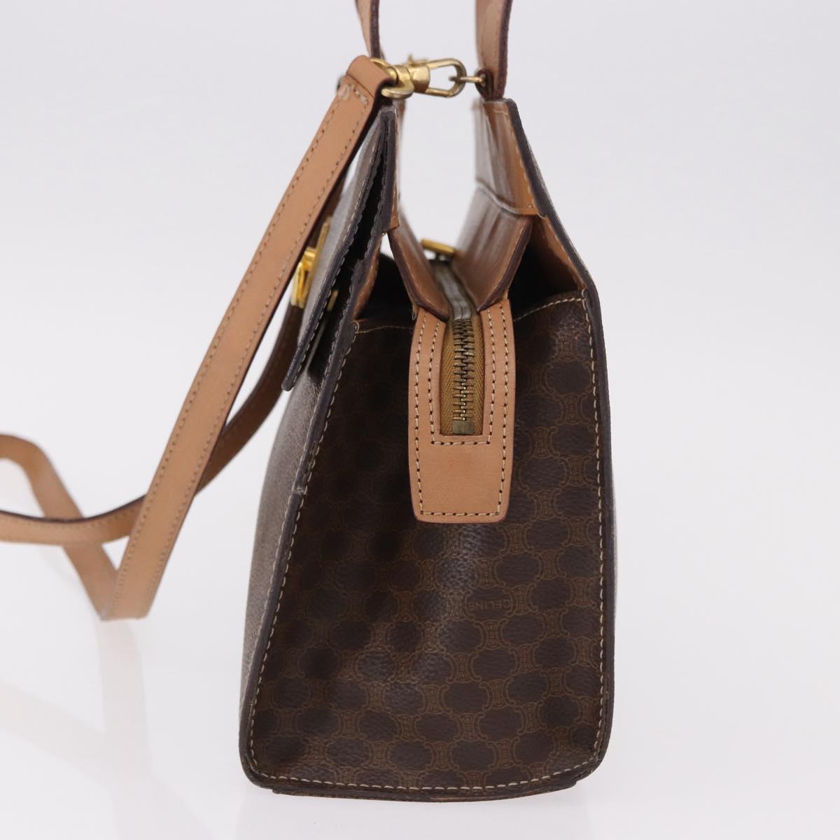 CELINE Macadam Canvas Hand Bag PVC Leather 2way Brown Gold Auth 191900