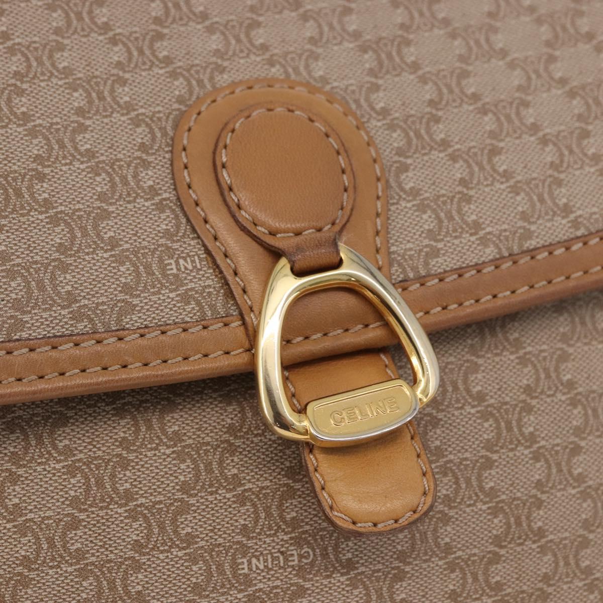 CELINE Macadam Canvas Shoulder Bag Beige Gold Auth 191901