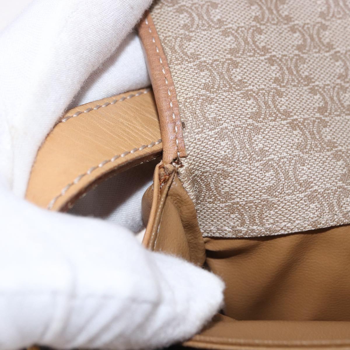 CELINE Macadam Canvas Shoulder Bag Beige Gold Auth 191901