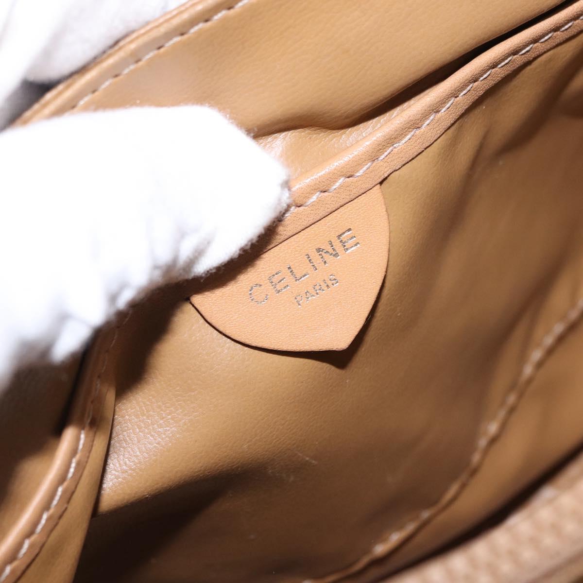 CELINE Macadam Canvas Shoulder Bag Beige Gold Auth 191901