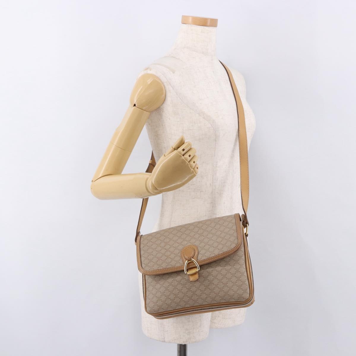 CELINE Macadam Canvas Shoulder Bag Beige Gold Auth 191901