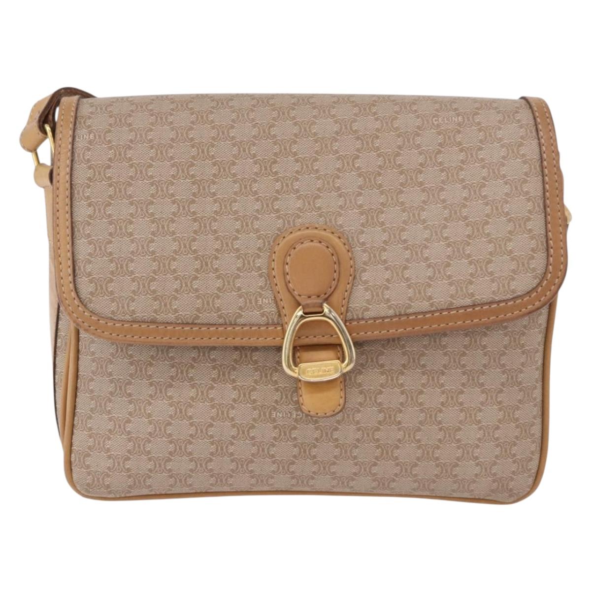 CELINE Macadam Canvas Shoulder Bag Beige Gold Auth 191901