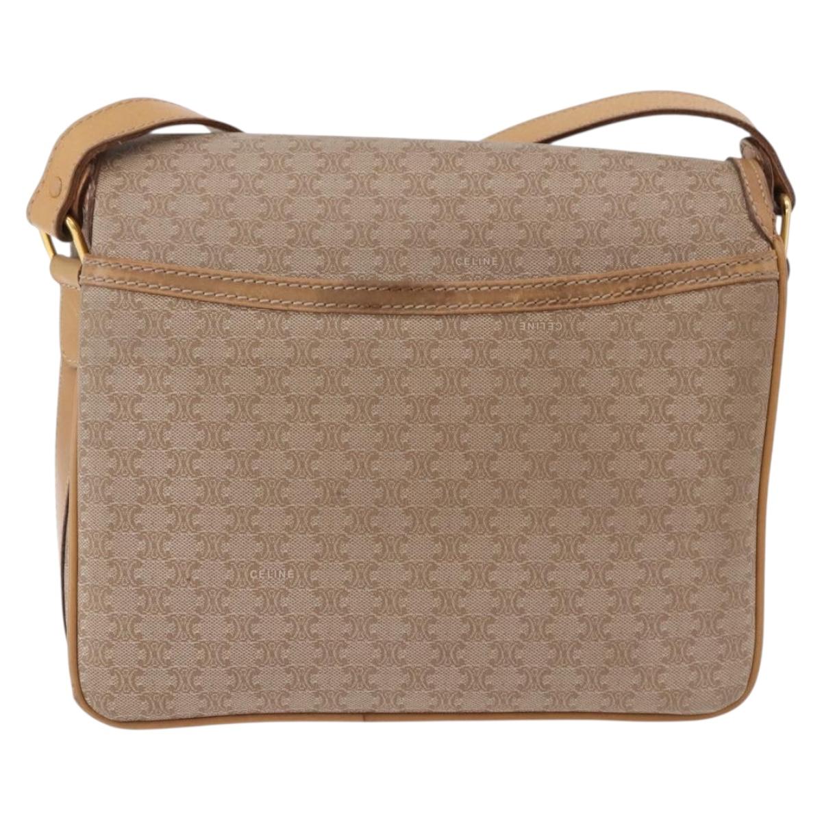 CELINE Macadam Canvas Shoulder Bag Beige Gold Auth 191901