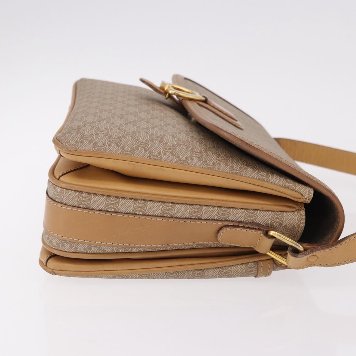 CELINE Macadam Canvas Shoulder Bag Beige Gold Auth 191901
