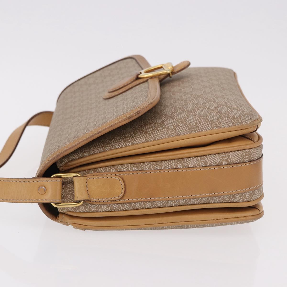 CELINE Macadam Canvas Shoulder Bag Beige Gold Auth 191901